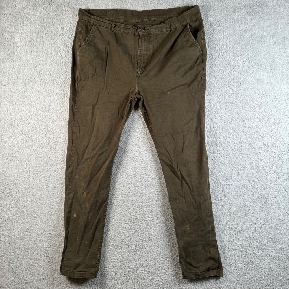 Lumberjack Mens Brown Twill Chino Pants Distressed Tapered 40x29 Work Utility